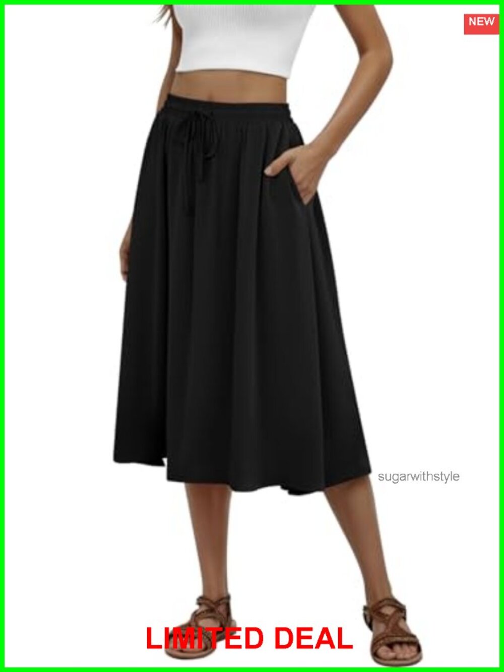Women's Midi Skirt Summer Pleated Flowy Skirts with Pockets S-3XL